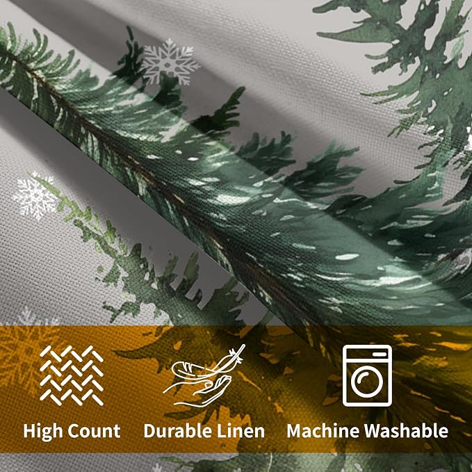 Kawani Winter Pine Trees Pillow Covers 22x22 Inches - Pack of 2 Xmas Snowflakes Tree Forest Grey Cotton Linen Square Throw Decorative Pillowcase for Sofa Couch Bed Outdoor Home Decor