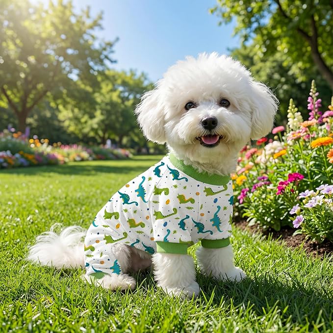 Dog Pajamas for Small Medium Dogs Pjs Green Dinosaurs Dog Onesie Breathable Puppy Pj Pet Stretchy Soft Sleepwear for Spring Summer Costume-XL