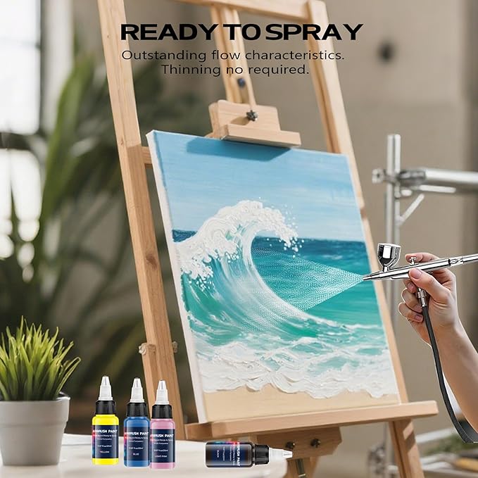 Airbrush Paint 24 Colors, Ready to Spray Airbrush Paint Set, Water-Based Acrylic Air Brush Paints for Metal, Plastic Models, Canvas, Wood, 0.67 Fl Oz/20ml