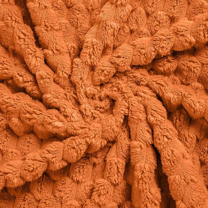 Excervent Hexagon Jacquard Throw Blanket for Bed, 50x60 Inch, Burnt Orange | Decorative Fuzzy Flannel Fleece Throw Blanket for Sofa Bed Couch, Super Soft Cozy, Suitable for All Seasons