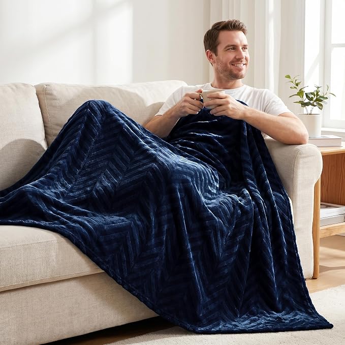 Whale Flotilla Flannel Fleece Fall Throw Blanket for Couch, Navy Blue | Lightweight Breathable Soft Sofa Throws, Plush Fluffy Chevron Design Decorative Blankets for Home Life, 50x60 Inch