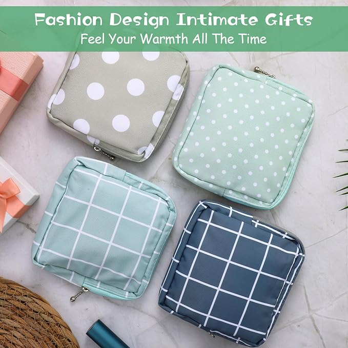 ElevateTech Sanitary Napkin Storage Bags, 4 Pcs Pad Bag for Period Tampon Bags Portable Menstrual Pad Pouch Feminine Pouch First Period Bag Gifts for Women