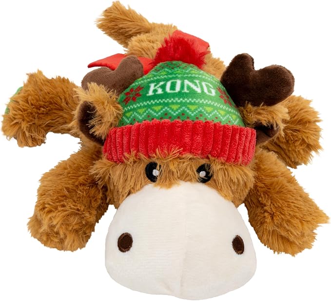 KONG Cozie Plush Dog Toy with Squeaker (Holiday Reindeer, Medium)