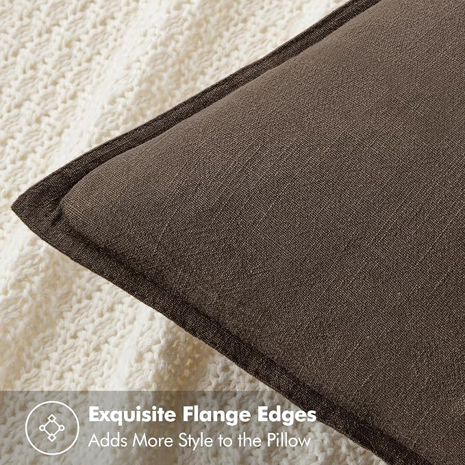 MIULEE Decorative Linen Euro Sham Pillow Covers 22x22 Inch Dark Coffee Chocolate