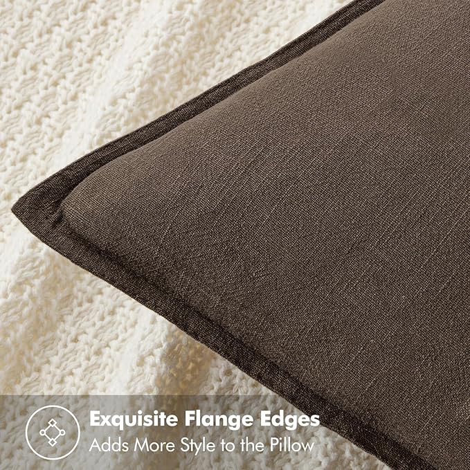 MIULEE Decorative Linen Euro Sham Pillow Covers 24x24 Dark Coffee Chocolate | Boho Farmhouse Fall Autumn Couch Throw Pillows for Bed, Pack of 2 Accent Modern Pillowcases, Sofa Livingroom Home Decor