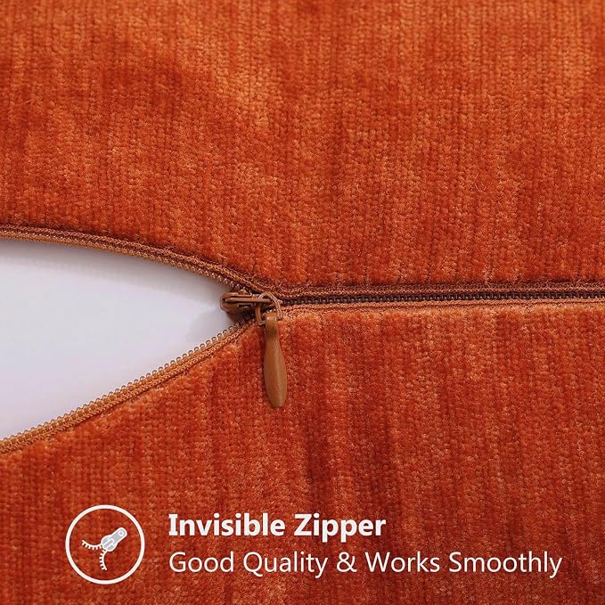 decorUhome Soft Chenille Throw Pillow Covers 22x22 Set of 2 Rust | Fall Textured Decorative Throw Pillow Cases Stitched Edge Modern Farmhouse Luxury Boho Velvet for Couch Sofa Bed Home Decor
