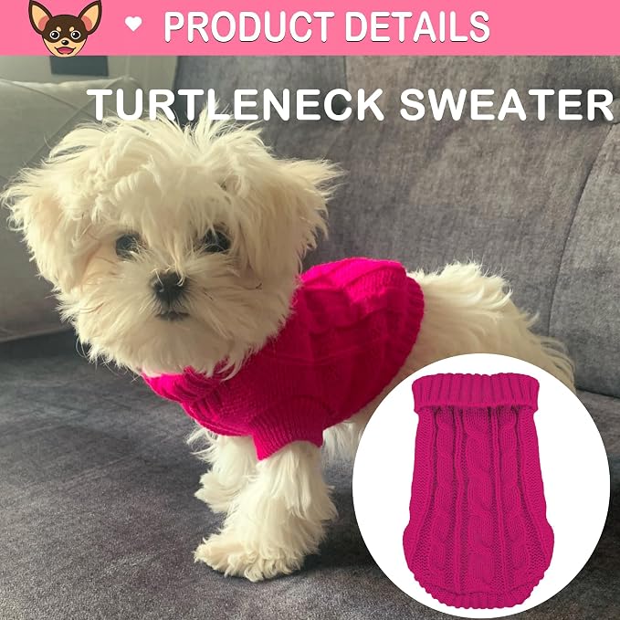 2 Pack Dog Sweaters for Small Dogs, Chihuahua Yorkie Sweater, Dog Clothes for Small Dogs, Winter Warm Pullover Clothing, Pet Cat Cold Weather Puppy Clothes Outfits M