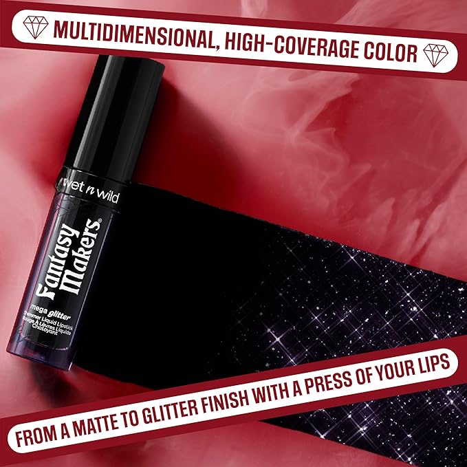 wet n wild Halloween Fantasy Makers Mega Glitter Shimmer Liquid Lipstick,High Pigmented Creamy Texture, Shimmery Blendable Formula, Cruelty-Free - Spell Bound