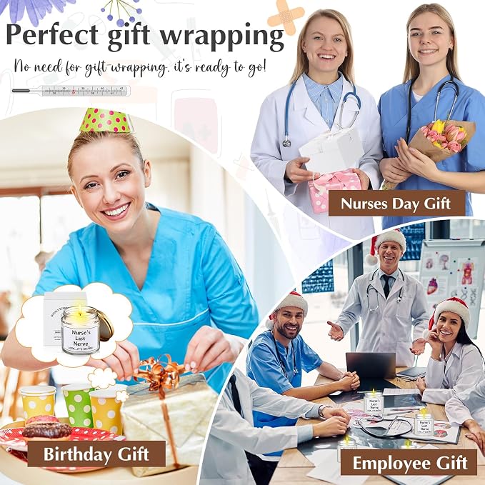 MTLEE 4 Pcs Nurses Gifts Bulk for Women, Nurse's Last Nerve Scented Candles 3.5 oz Candle CNA Gifts for Christmas Women Female Graduation Birthday Present (White)