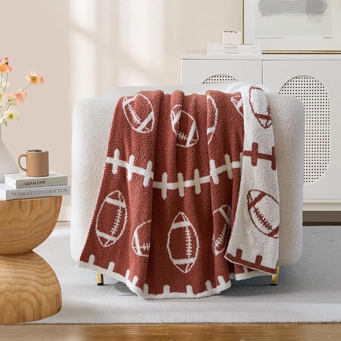Snuggle Sac Brown Football Throw Blanket for Couch, Microfiber Fluffy Warm Cozy Fuzzy Reversible Rugby Name Blankets for Sofa, Chair, Bed, 50x60 inches