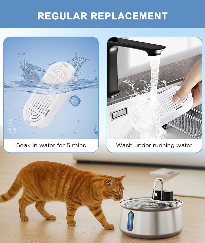 CEESC Replacement 6 Filters & Sponges for 312-B, 4L/135oz Cat Fountain | Multi-layer Filtration, Leak-proof, for CEESC 312-B Cordless stainless steel cat water fountain
