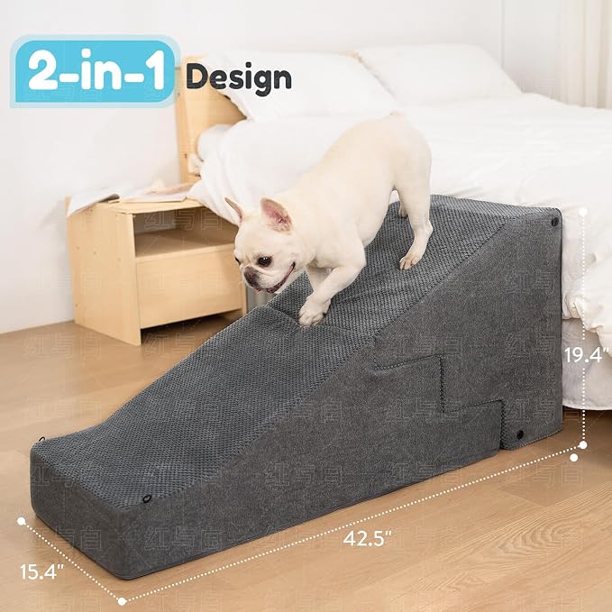 5-Step Dog Stairs and Ramp for Small Dogs and Cats, Pet Steps for High Bed with Non-Slip Bottom, Grey