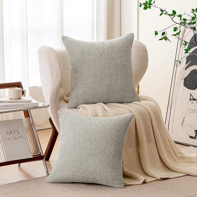 a moment Grey-Beige Chenille Throw Pillow Covers 22x22 Inch Pack of 2 Modern Decorative Throw Pillow Cases Farmhouse Cross Throw Pillowcases Home Decor for Sofa Bedroom Living Room