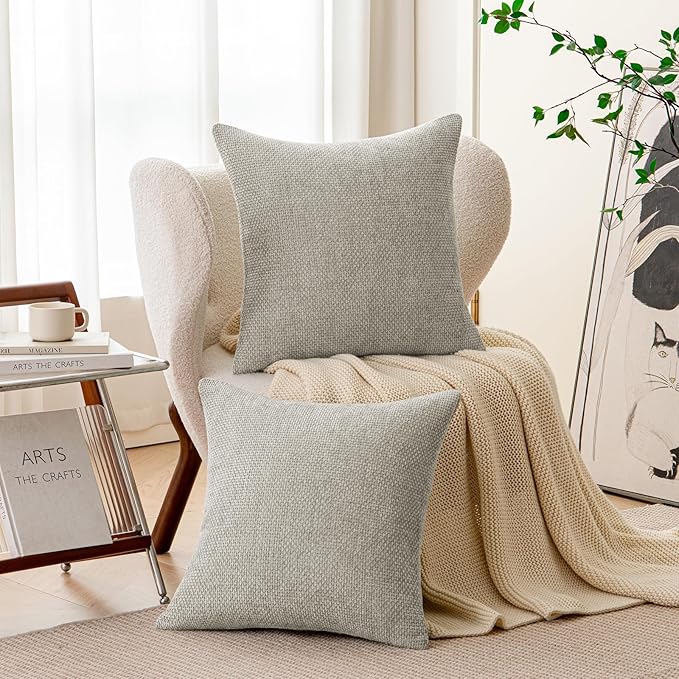 a moment Grey-Beige Chenille Throw Pillow Covers 20x20 Inch Pack of 2 Modern Decorative Throw Pillow Cases Farmhouse Cross Throw Pillowcases Home Decor for Sofa Bedroom Living Room