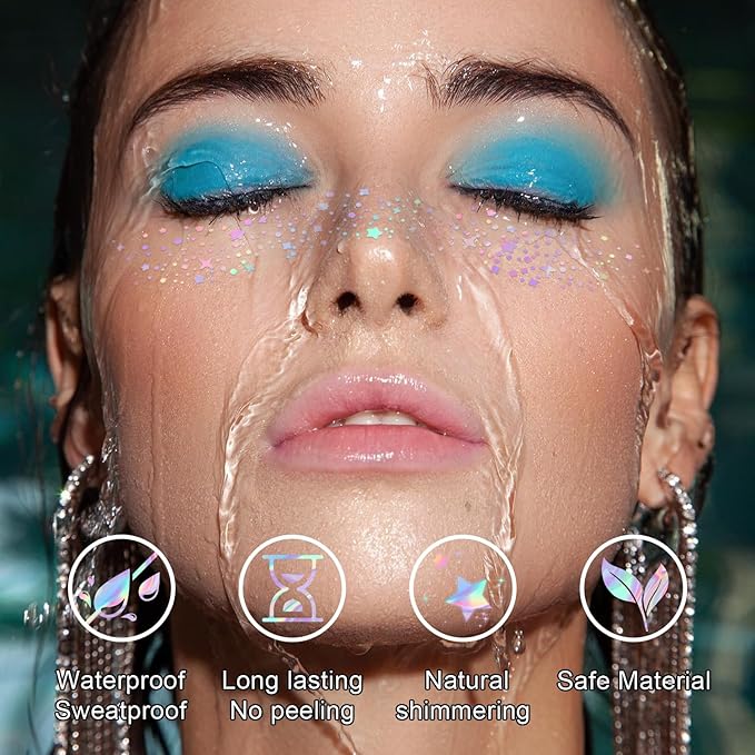 8PCS Glitter Freckles Face Tattoo for Body and Face, Face Glitter Patches for Women, Glow Up Makeup Patches Cosmetic Glitter for Festival Rave Prom (8PCSA holographic multicolor)