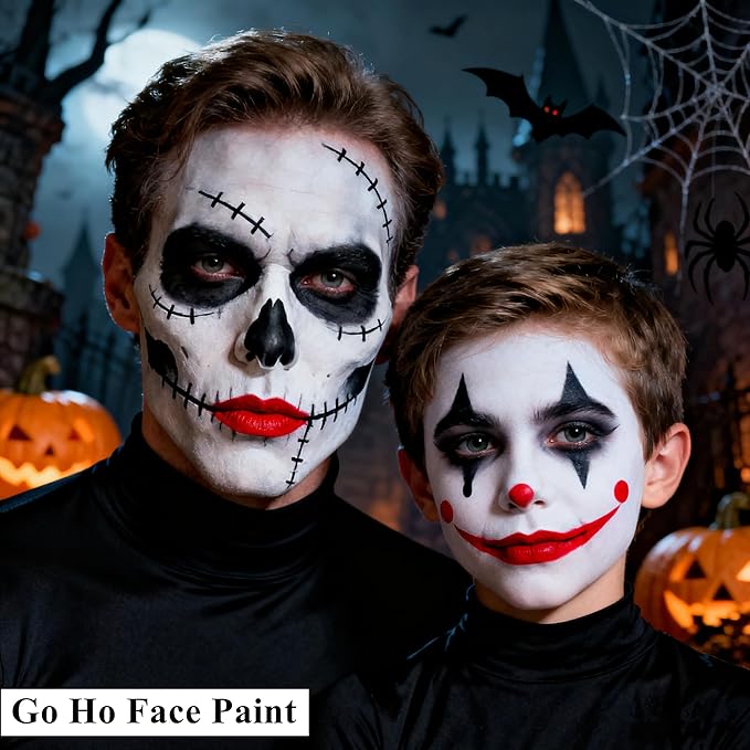 Go Ho Clown White Face Body Paint Stick,Water Based Cream to Powder Face Painting,Easy-to-use Face Paint for Halloween Cosplay SFX Zombie Skeleton Vampire Clown Makeup,0.63oz