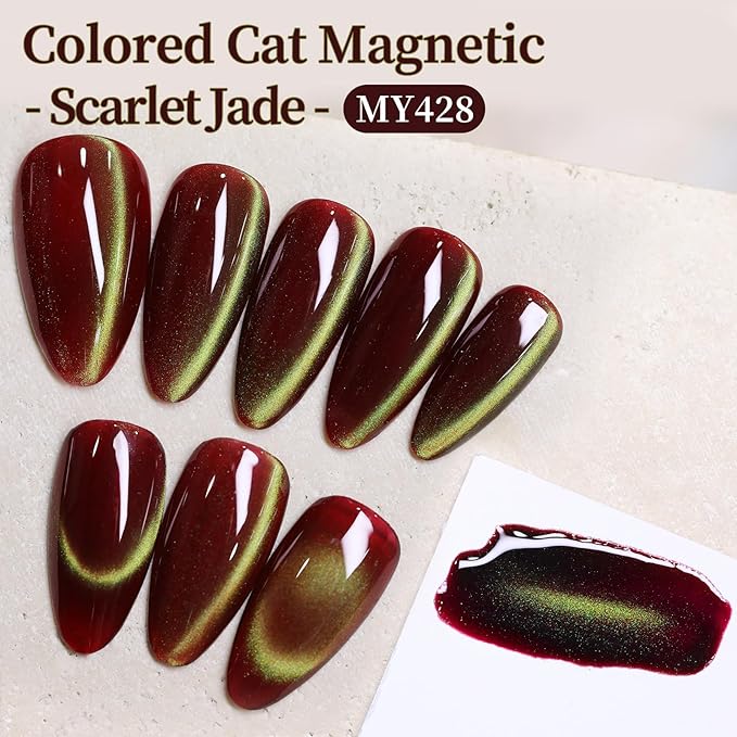 Born Pretty 15ML Cat Magnetic Eye Gel Nail Polish,Watermelon Red Green Colors Glitter Holographic Magnetic Gel Polish,Glitter Magnetic Nail Polish for Manicure Salon DIY
