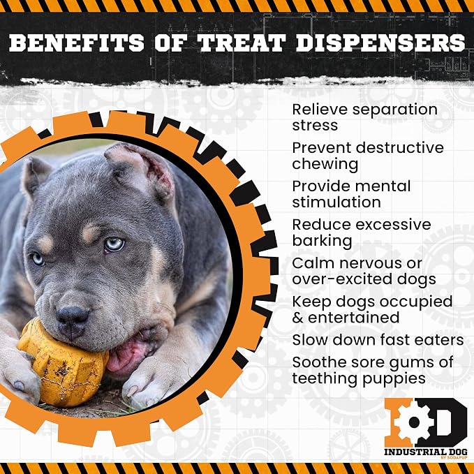 SodaPup Industrial Dog Gear – Durable Dog Treat Dispenser & Chew Toy Made in USA from Non-Toxic, Pet-Safe, Food Safe Natural Rubber for Mental Stimulation, Problem Chewing, Calming Nerves & More