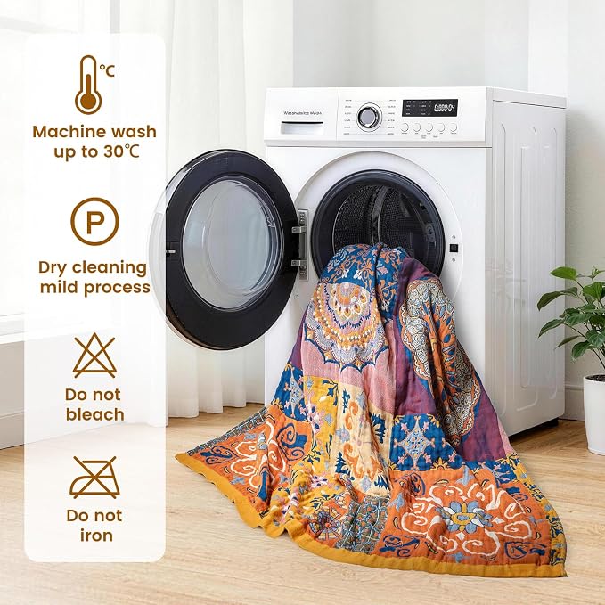 MSGKV Boho Throw Blanket 50"x60" Summer Cotton Roman Woven Throw Blanket | Roman Pattern, Muslin Throw, Reversible Woven, Lightweight Comfort, Decorative Home Accent, All Season Use, Machine Washable