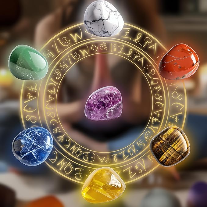 Polished 7 Pcs Chakra Healing Stone Rocks Set – 0.8" Natural Tumbled Gemstones, Large Palm-Sized Pocket Stones, Crystal Collection for Reiki, Meditation, Crafts and Home Decor