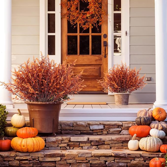 RECUTMS Fake Fall Plants for Outdoor Faux Lavender Flowers Fake Greenery | 36Pcs Brown Artificial Fall Flower Outside UV Resistant Faux Autumn Plants Artificial Bushes for Bookshelf Balcony Decoration