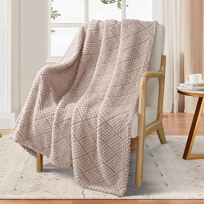 Whale Flotilla Soft Fleece Throw Blanket for Couch, Camel | Jacquard Waffle Blankets for Home Decor, Lightweight and Cozy, All Season Suitable, 50x60 Inch