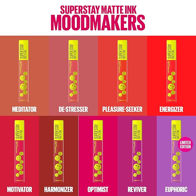 MAYBELLINE Super Stay Matte Ink Liquid Lip Color, Moodmakers Lipstick Collection, Long Lasting, Transfer Proof Lip Makeup, Pleasure Seeker, Red, 1 Count (Pack of 2)
