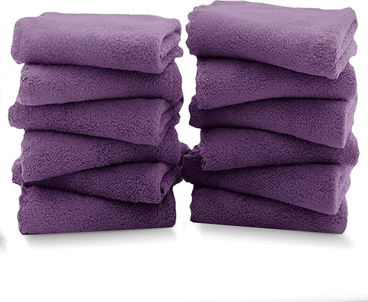TENSTARS 12 Pack Premium Washcloths Set - Quick Drying- Soft Microfiber Coral Velvet Highly Absorbent Wash Clothes - Multipurpose Use as Bath, Spa, Facial, Fingertip Towel (Grape Purple)