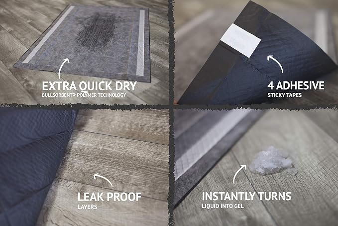 Bulldoglogy Carbon Black Puppy Pee Pads with Adhesive Sticky Tape - Extra Large Charcoal Housebreaking Dog Training Wee Pads (24x35) (360-Count, Black)