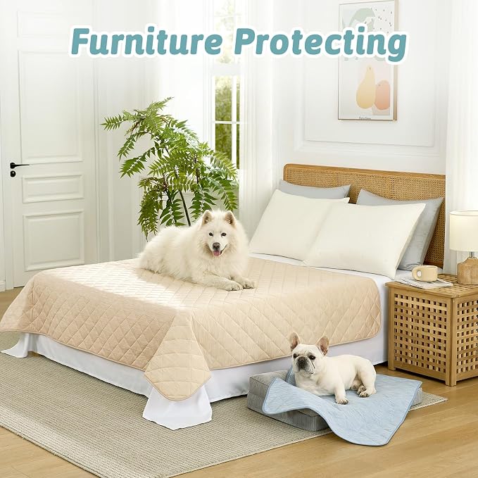 COZY KISS Dog Cooling Mat 68"x82" Q-Max>0.4, Waterproof Pet Cooling Pad, Leakproof & Non-Slip Dog Bed Cover, Washable Furniture Protector for Large Dogs, Couch, Floor (Beige)