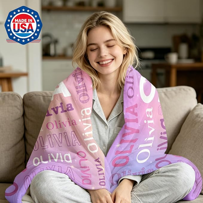 Custom Blanket with Name, Personalized Name Blankets for Teen Girls Boys Kids Baby, Customized Flannel Throw Blanket Gifts for Christmas Birthday - Printed in USA