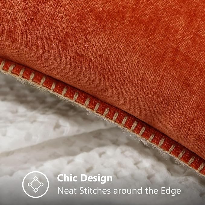 decorUhome Soft Chenille Throw Pillow Covers 18x18 Set of 2 Rust | Fall Textured Decorative Throw Pillow Cases Stitched Edge Modern Farmhouse Luxury Boho Velvet for Couch Sofa Bed Home Decor