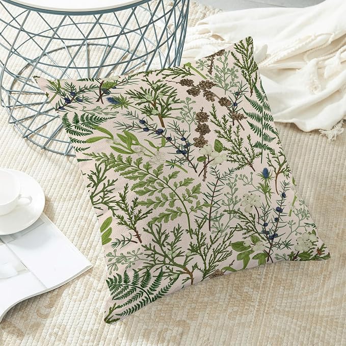 AEIOAE Spring Pillow Covers 22x22 Inch Set of 2,Vintage Sage Green Wild Flower Plant Throw Pillows Case,Seasonal Floral Outdoor Decorative Linen Farmhouse Decor Cushion Covers for Sofa Bed Couch
