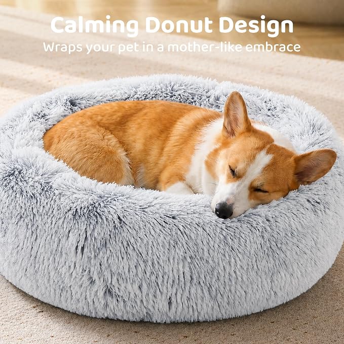 JOLLYVOGUE Dog Bed, Calming Anti-Anxiety Large Dog Bed, Fluffy Donut Cushion for Medium and Large Pets (27"/30"/36")