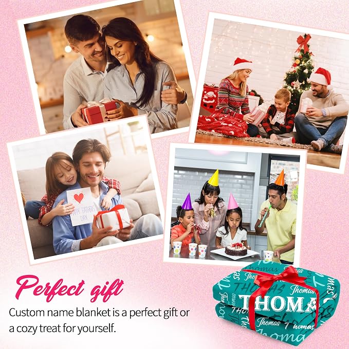 Personalized Custom Teal Theme Light Soft Flannel Fleece Throw Blanket with Name for Men, Women, Boys, Girls, Kids - Customized Name Gifts for Birthday, Christmas, Valentines Day