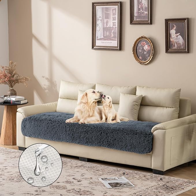 Dogs/Cats Bed Mats, Dog Pad Washable Removable Couch Cover with Anti-Slip Back, Plush Long Fur Mat, Perfect for Small, Medium and Large Dogs.(Navy Blue, 30"x53")