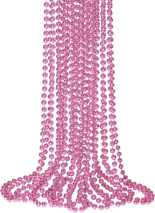SHAOQINLIN 12 PCS Pink Bead Necklace, 33" Pink Mardi Gras Beads, Breast Cancer Awareness Beaded Necklaces, Party Beads for Mardi Gras, Christmas, Valentine's Day, Wedding, Gender Reveal Party Favors
