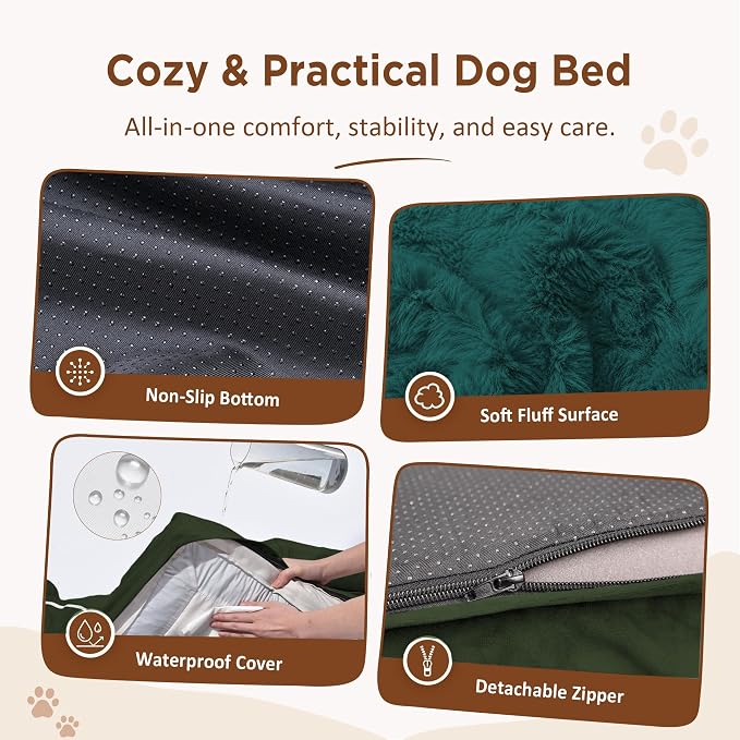 Comfort Expression Waterproof Orthopedic Dog Beds for Large Sized Dog | Supportive Egg Crate Foam Large Pet Bed with Removable Bolsters, Dog Couch with Washable Cover & Non-Slip Bottom, 38x25 Inch