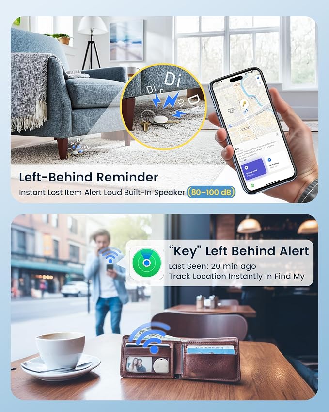 Air Tracker Tags-4 Pack, Smart Bluetooth Tracker Works with Apple Find My (iOS Only), Item Finder Key Finder with Replaceable Battery, Tracker Tag Locator for Keys, Luggage, FireWire Port Card (White)