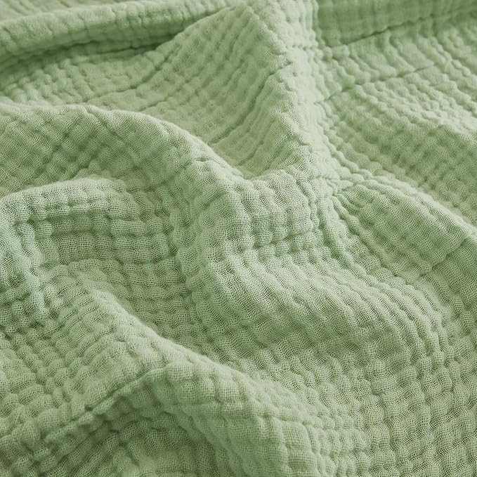 EMME Muslin Blankets for Adults Throw Blanket for Couch Breathable Gauze Soft Lightweight Airy Sage Green Throw 50" x 60"
