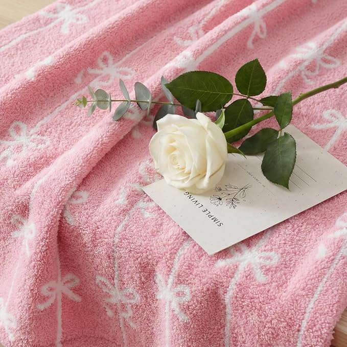 Soft Throw Blanket for Couch-Cozy Reversible Knitted Blankets | Lightweight Warm Fluffy Decor for Women, Mom, Her & Girls, Sofa, Chair, Bed, 50x60in, Pink Bow
