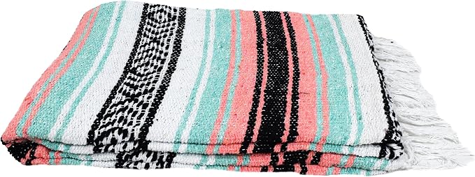 Open Road Goods Bulk Falsa Blankets - Handwoven Authentic Mexican Falsa - Great for Weddings, Yoga, Beach, Picnics, or Mexican Throw! (Mint/Peach, 7 Pack)