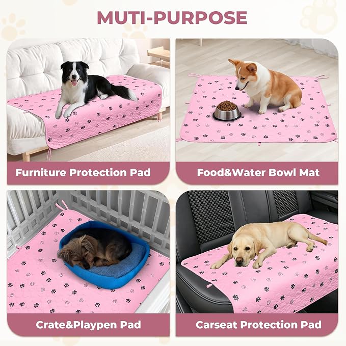 Fostanfly Washable Dog Pee Pads, Ultra-Absorbent, 31"x36"-2 Pack, Pink | Leak-Proof, Waterproof, Non-Slip, Large Reusable Pee Pads for Puppy Potty Training, Crate and Playpen with 8 Tie Straps