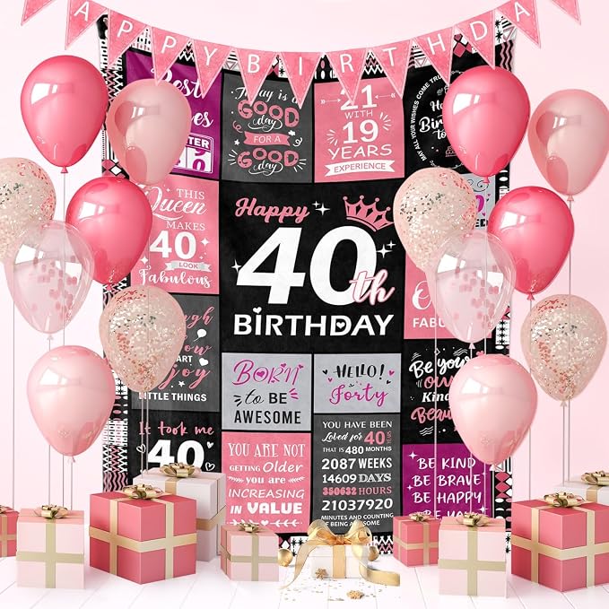 Sruemiul 40th Birthday Gifts Women, Happy 40th Birthday Blanket 50" x 60" | 40th Birthday Decorations for Women, 40 Year Old Birthday Gifts for Women, 1986 40Th Birthday Gift for Her, Daughter, Friend