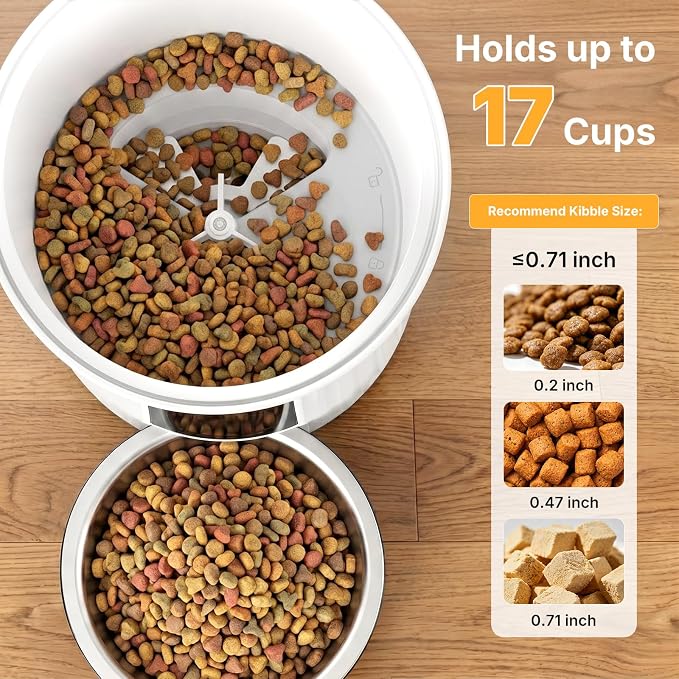 NEWBULIG 4L Automatic Cat Feeder with APP, 2.4G WiFi Pet Feeders, White | Applicable for Dry Food, 19.5 Cups, Programmable Schedule, 10 Meals/Day, 50 Portions/Meal, 10s Voice Recorder, Dual Power