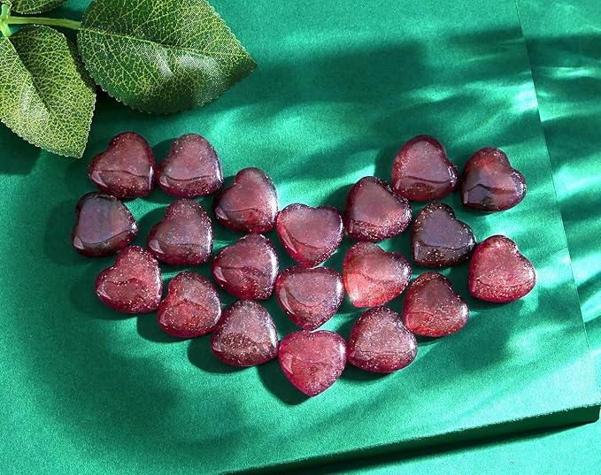 QINJIEJIE 20PCS Straberry Quartz Heart Stones Crystals Bulk Love Shaped Worry Stone Heart Rock Pocket Polished Palm Gems Crystal Reiki Balancing Wholesale Carved Stone Decor Gift