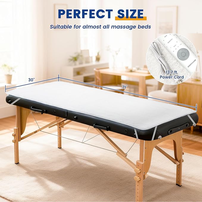 Massage Table Warmer Heating Pad Professional Massage Bed Warmer with 4 Timer, 8 Heat Settings, Overheat Protection for Massage Bed & Spa, Thickened & Soft Fleece, 30" x 71"
