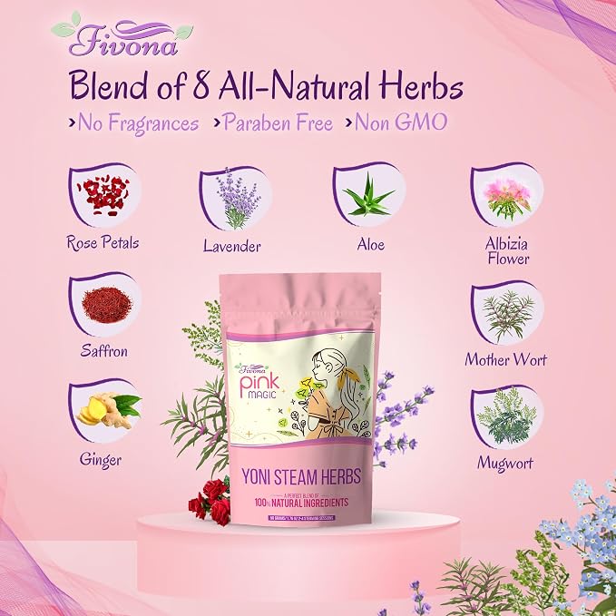 Fivona Yoni Steam Kit 2-in-1 Bundle of Steaming Seat with Pink Magic Herbs Bundle - at Home V-SPA Cleansing Set for Toilet Bowl - Detox and Rejuvenate with All-Natural Herbal Therapy