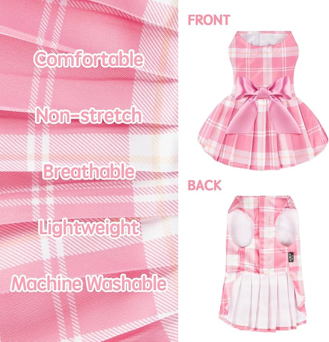 XPUDAC 4 Pack Plaid Dog Dress for Small Dog, Sweet Bowknot Cute Puppy Dress Pet Princess Clothes for Birthday Holiday Spring Summer Pet Outfits Girl Pink Purple, S