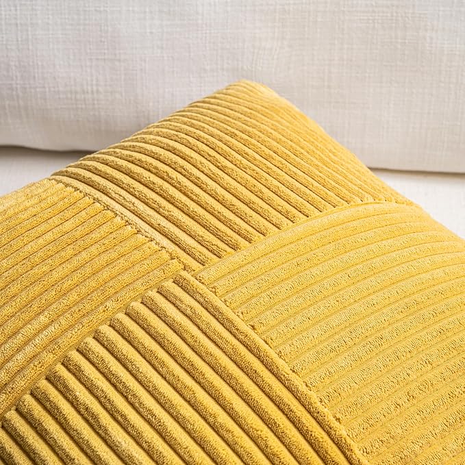 Fancy Homi Set of 1 Gold Yellow Boho Long Lumbar Body Decorative Throw Pillow Cover 21x54 Inch for Bed Couch Bedroom Bench, Soft Patchwork Corduroy Textured Pillow Case, Rustic Farmhouse Room Decor